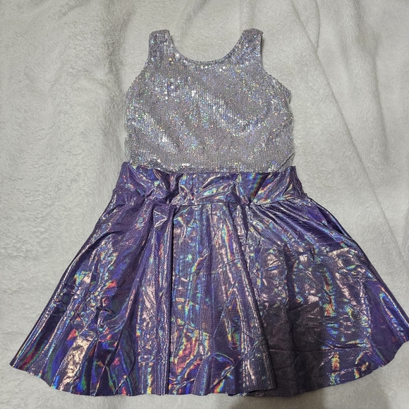 revolution dance Holographic Sequin Purple Silver leotard costume Size Medium 8 - Picture 1 of 6